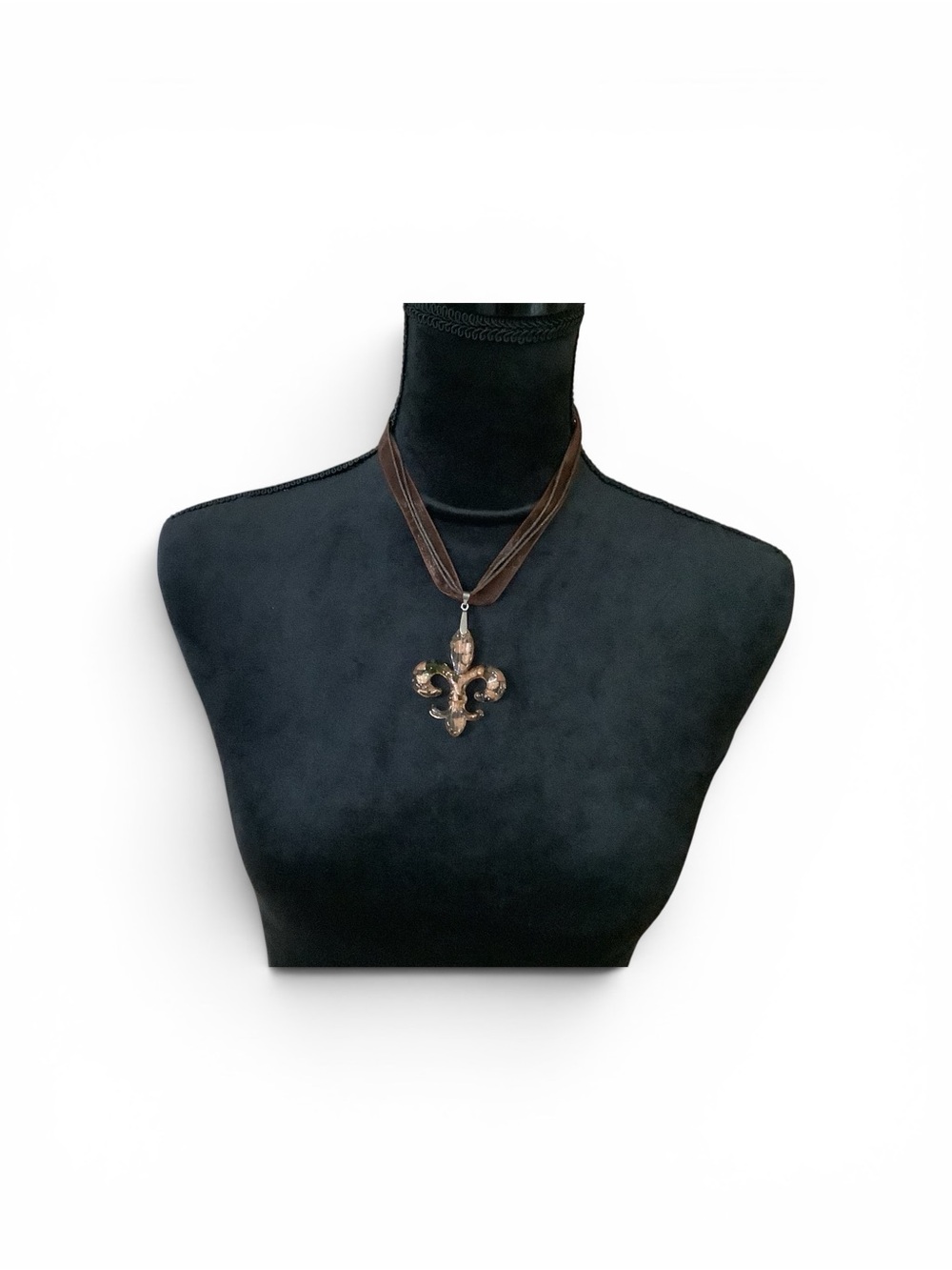 Amber & Brown Fleur-de-Lis Glass Pendant Necklace. Statement Piece! NWOT - Picture 5 of 8